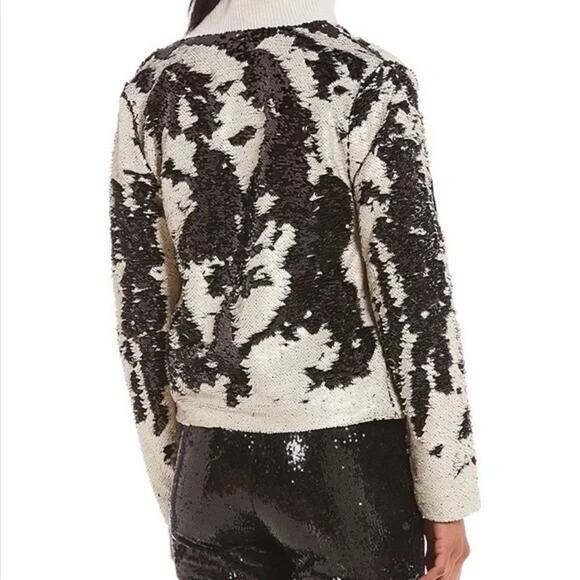 Cupcakes & Cashmere Moto Sequin Jacket Size M Cream Black Reversible Detail - Picture 2 of 8